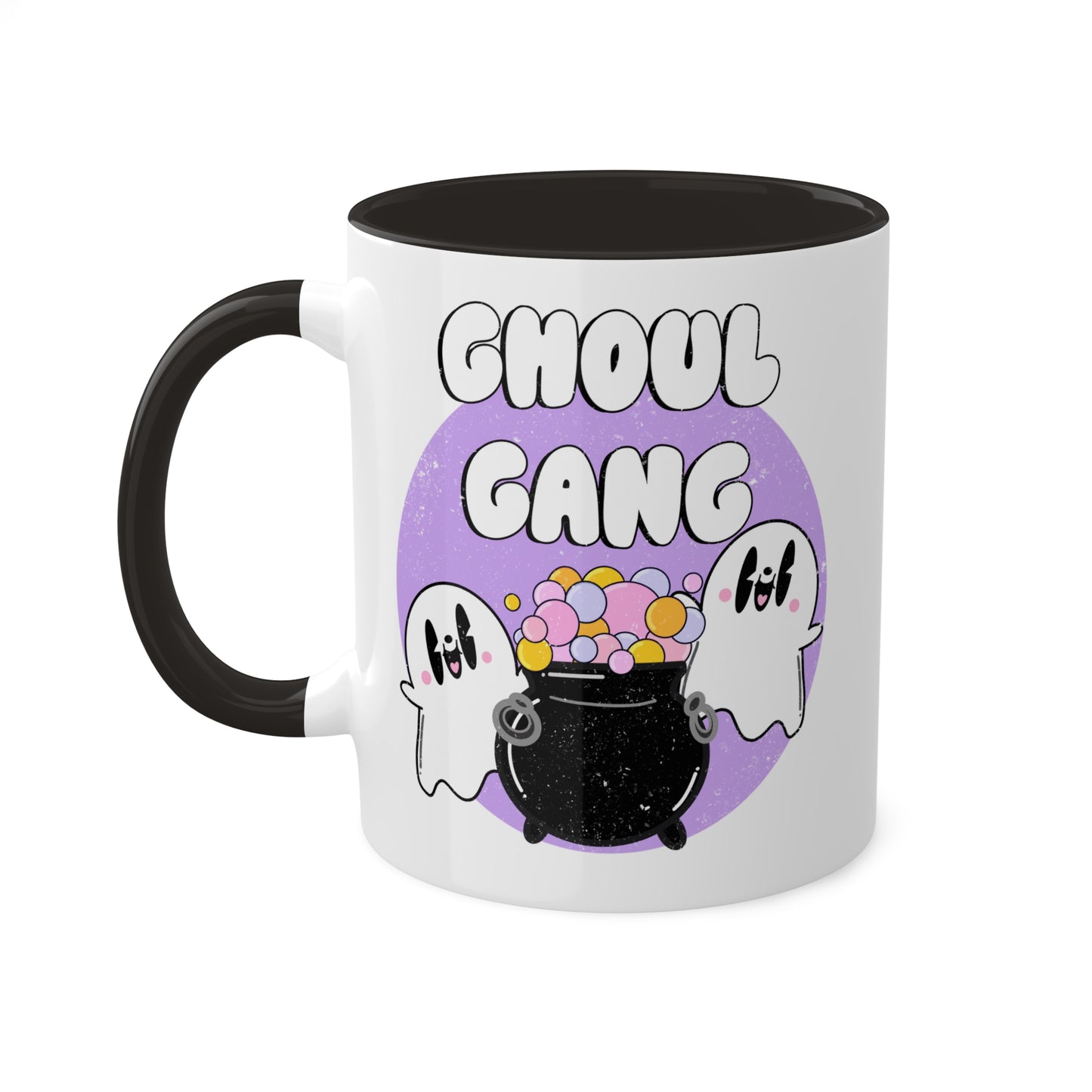 Ghoul Gang Retro Ghost Spooky Season Mug | Fall Coffee Mug with color inside and color handles