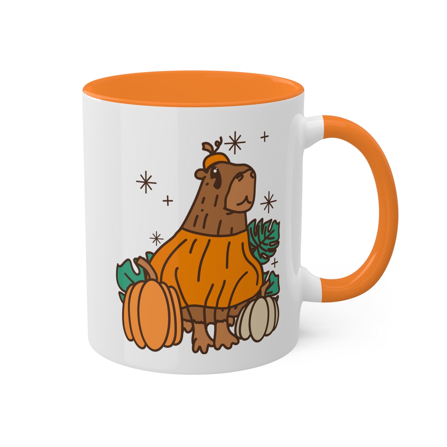 Pumpkin Capybara Fall Coffee Mug with color inside and color handles