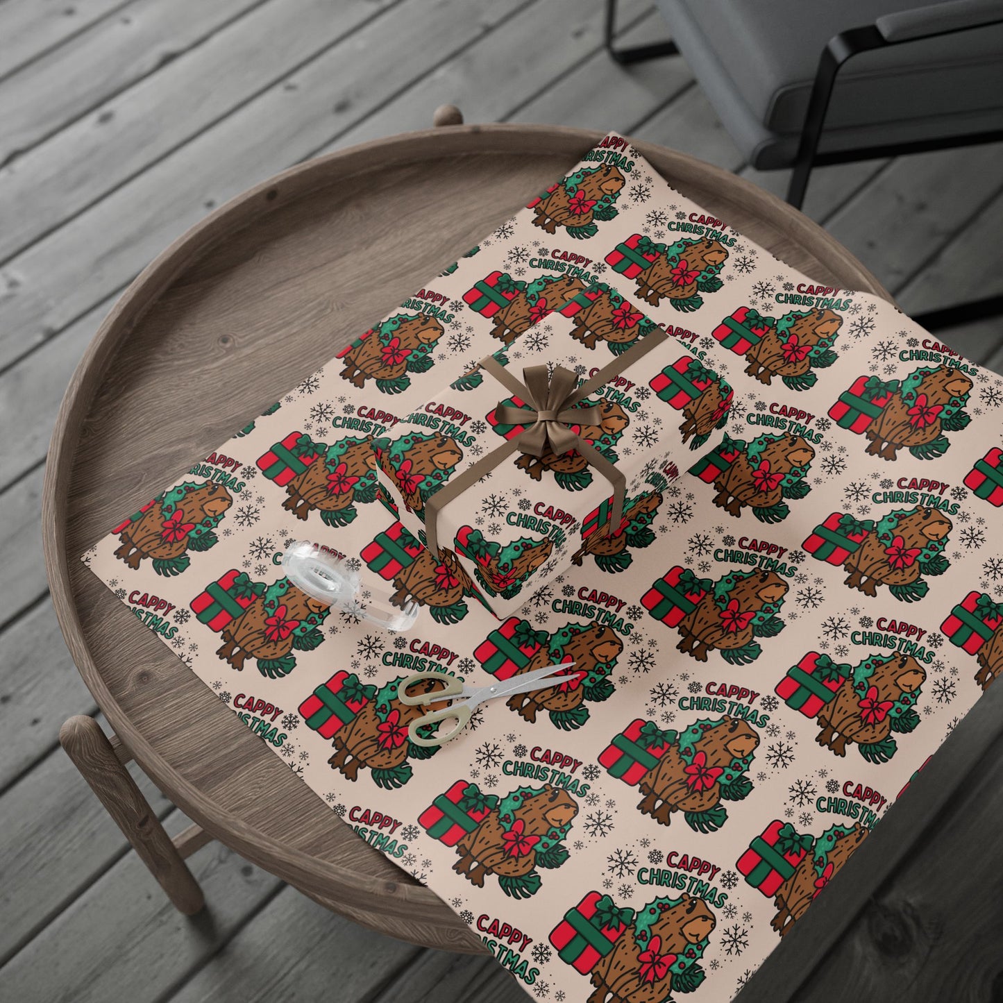 Cappy Christmas Capybara Wrapping Paper - Cute Holiday Gift Wrap, Festive Capybara-Themed Wrapping Paper, Unique Animal Lover Gift Wrap, Christmas Packaging