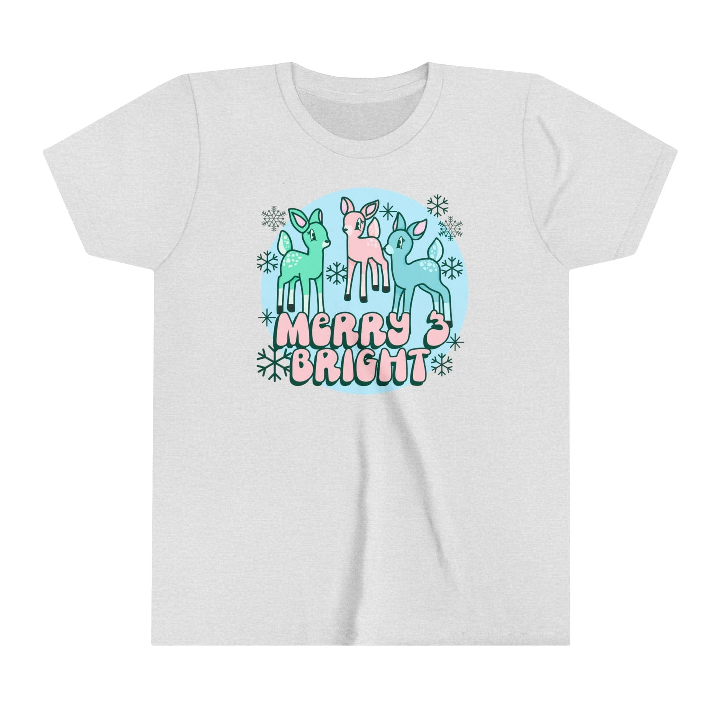 KIDS Merry and Bright Reindeer Pink Christmas Youth Size Shirt | Festive Holiday Apparel for Mom and Daughter | Christmas Girls Tee