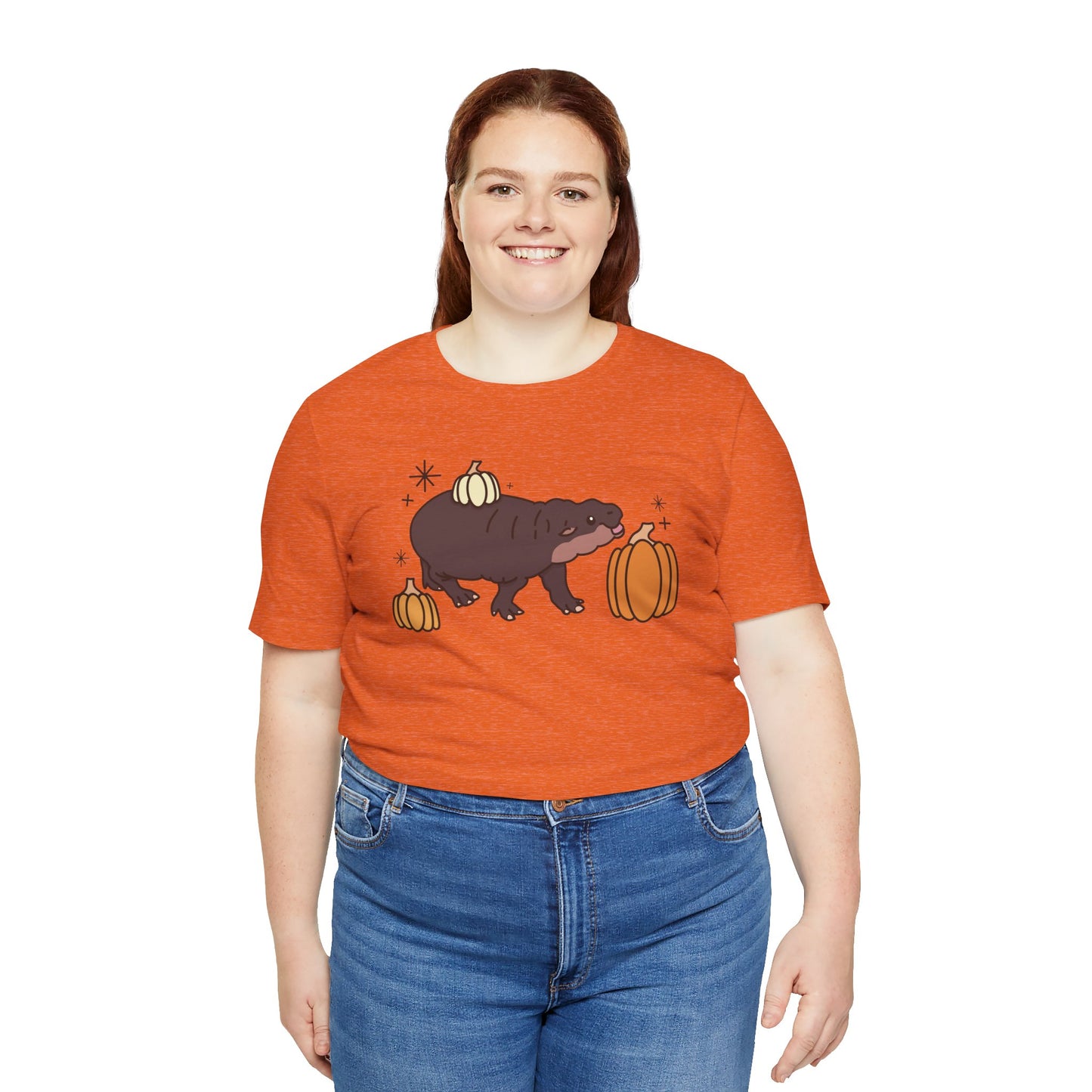 Pygmy Hippo Pumpkin Halloween Unisex Fit Graphic Tee | Ladies Fall T-Shirt