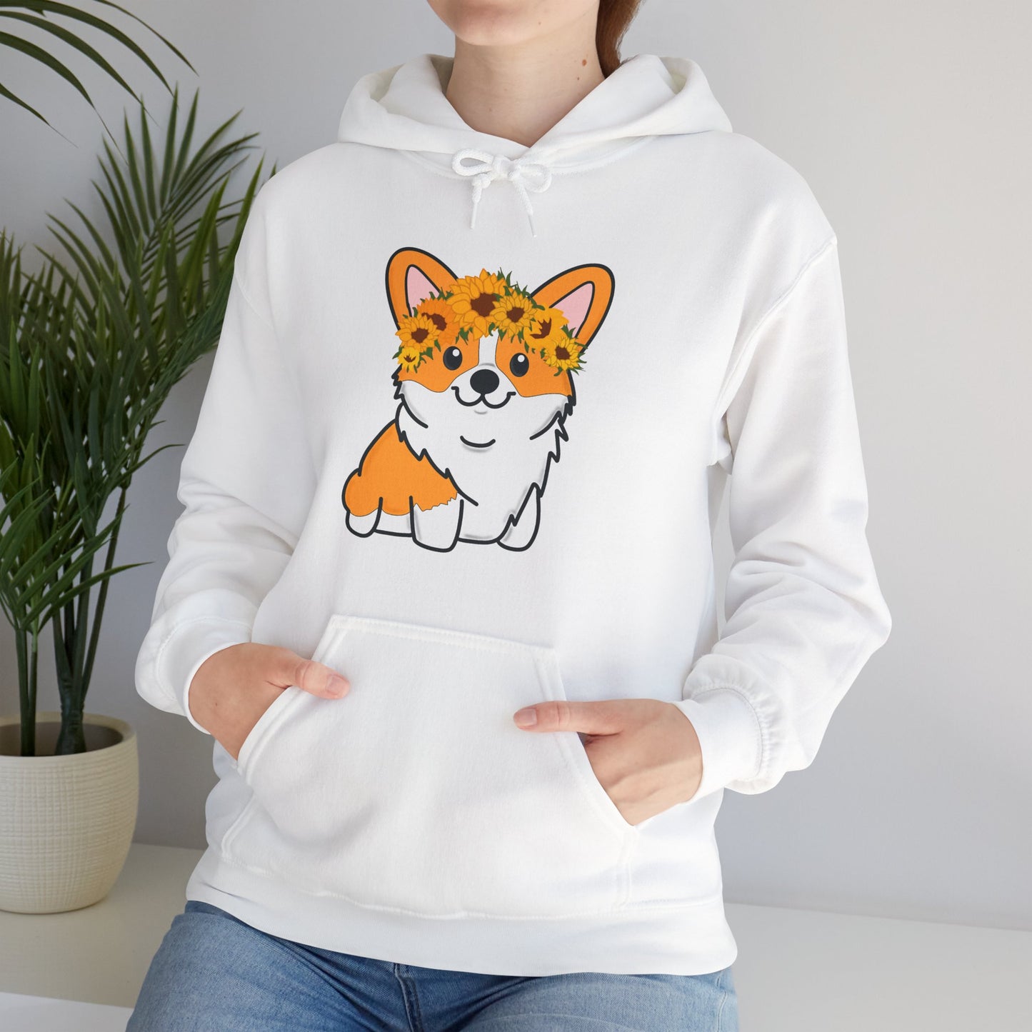 Corgi Sunflower Crown Hoodie|  | Pembroke Welsh Corgi Sweatshirt | Corgi Sweater | Dog Lover Gifts | Dog Graphic Hooded Sweatshirt