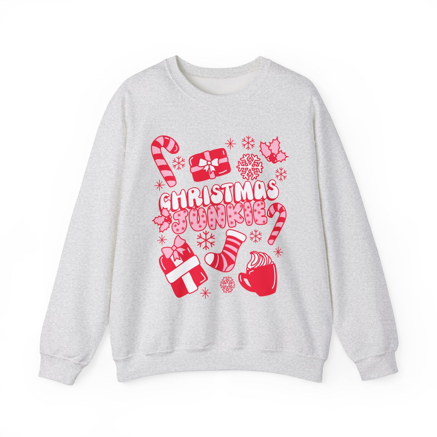 Christmas Junkie Women's Sweatshirt | Festive Holiday Apparel for Women | Christmas Lover Pullover | Pink Christmas | Holiday Party Sweater