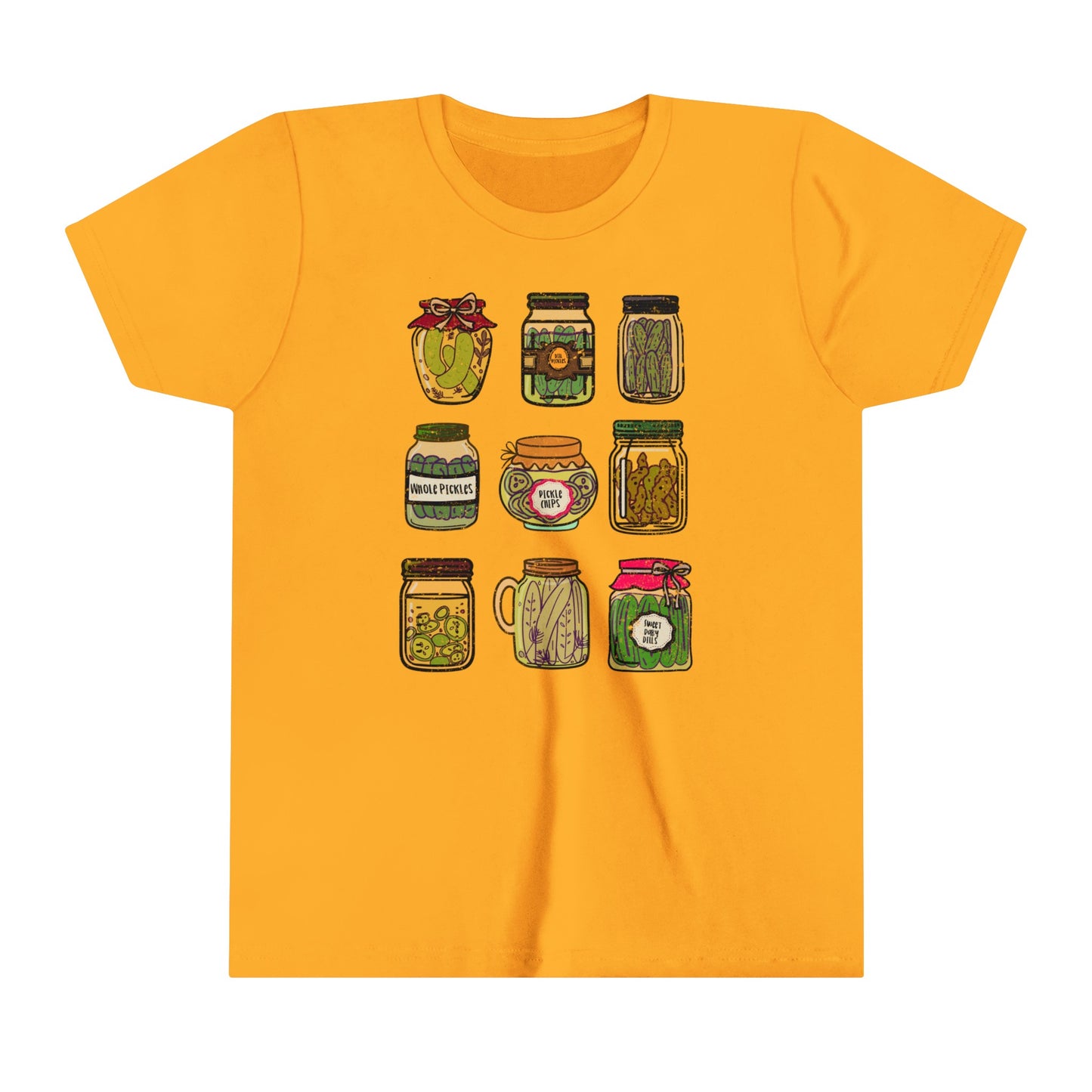 Pickle Lover's Graphic Kids Size Tee | Assorted Pickle Jar Design Youth Tee | Foodie Shirt for Pickle Enthusiasts | Pickle Gifts