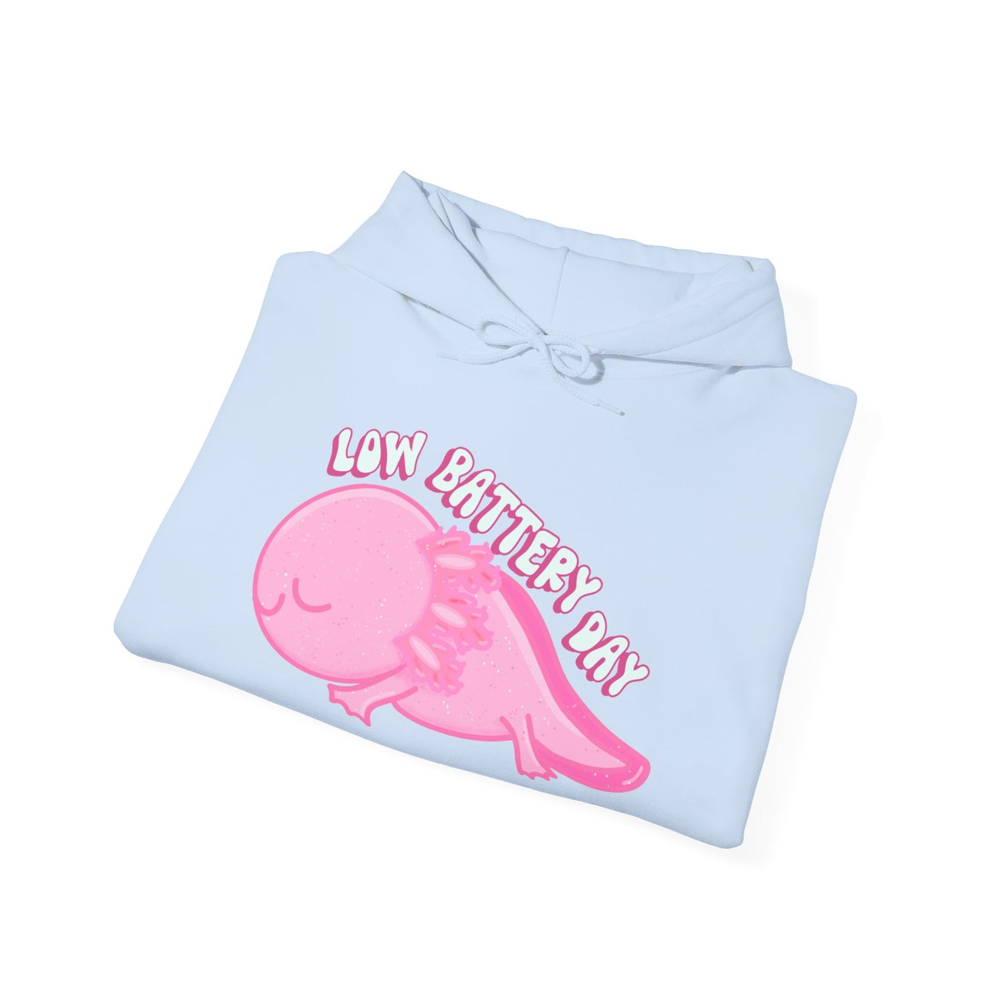 Low Battery Day Sleepy Axolotl Hoodie Sweatshirt - Cozy Hooded Pullover- Axolotl Lovers Gift - Lazy Day Attire"