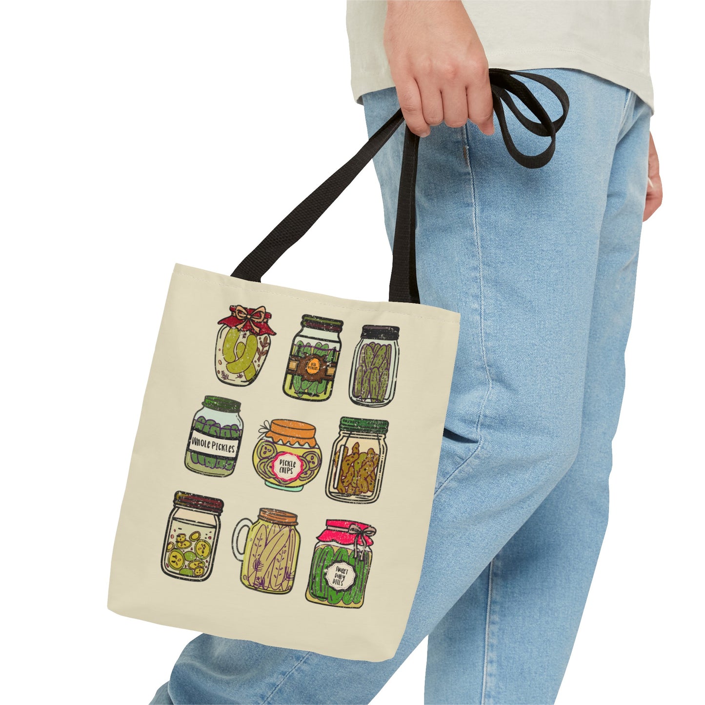 Pickle Jar Print Tote Bag - Eco-friendly Grocery Shopping Bag, Reusable Pickle Lover Tote, Unique Foodie Print, Farmers Market Carryall