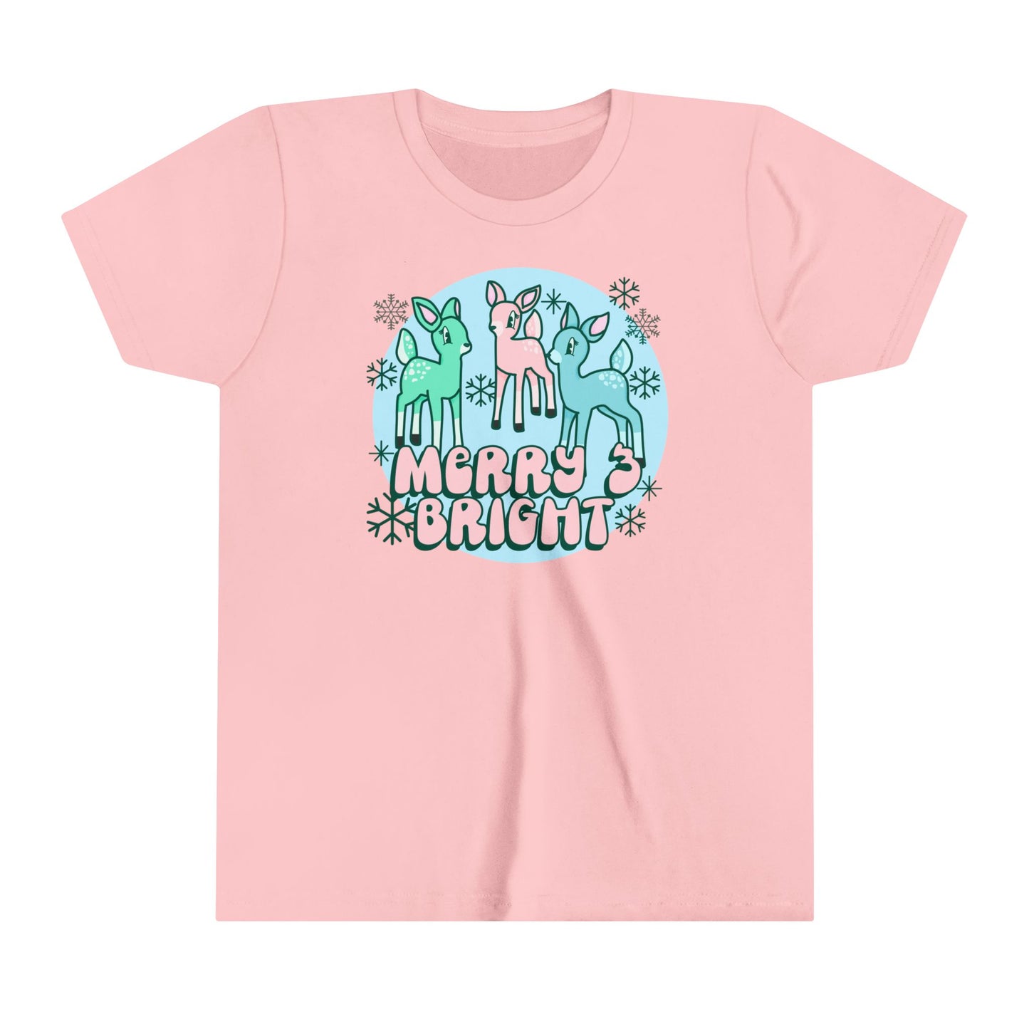 KIDS Merry and Bright Reindeer Pink Christmas Youth Size Shirt | Festive Holiday Apparel for Mom and Daughter | Christmas Girls Tee