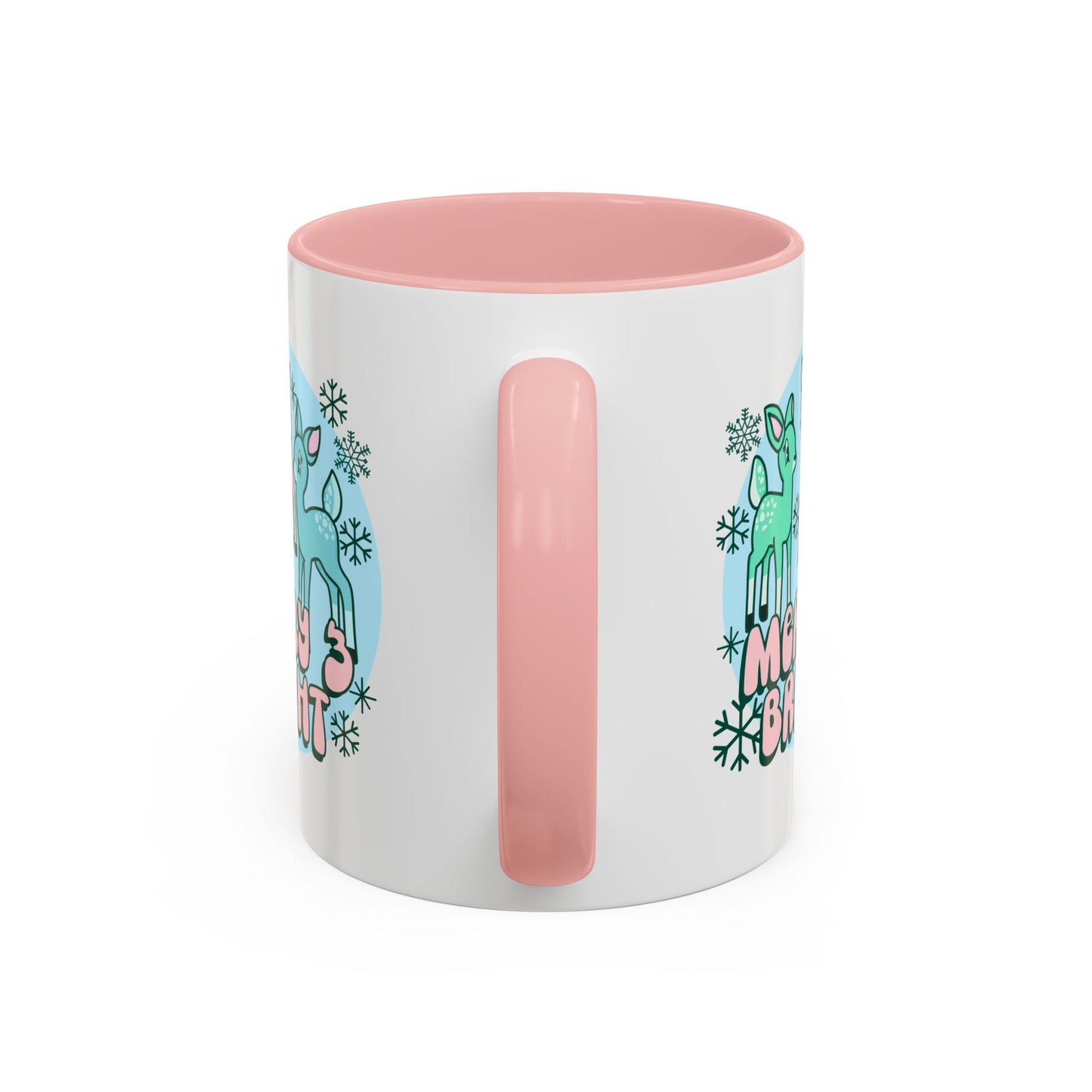 Merry and Bright Reindeer Pink Holiday Coffee Mug 11oz/15oz