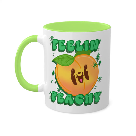 Feelin Peachy Coffee Mug - Cute Peach Design, Positive Vibes Tea Cup, Peach Gift, Unique Ceramic Mug for Happy Mornings and Cozy Evenings