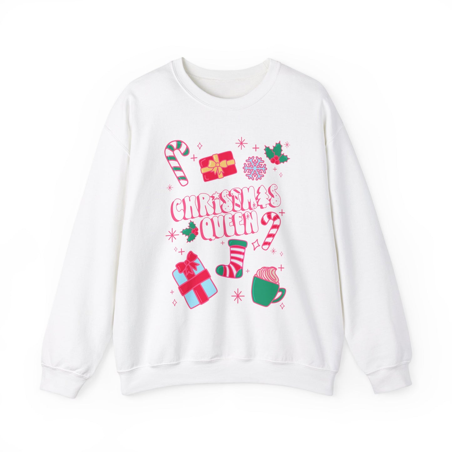 Christmas Queen Festive Sweatshirt | Holiday Season Xmas Sweater | Women's Winter Fashion | Holiday Party Apparel | Pink Christmas Sweater