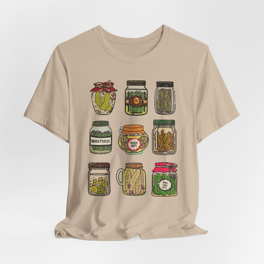 Pickle Jar Graphic Tee | Assorted Pickle Jar Design Tee |  Foodie Shirt for Pickle Enthusiasts | Pickle Gifts | Pickle Lover Graphic Shirt