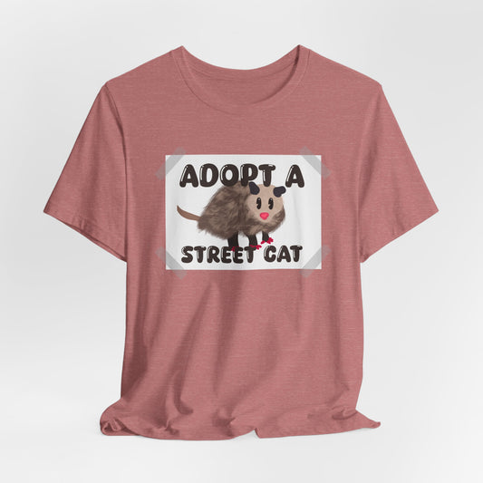 Adopt a Street Cat Graphic Tee with Possum - Animal Rescue T-Shirt, Cat Lover Gift, Cute Pet Adoption Shirt, Wildlife Advocate Apparel