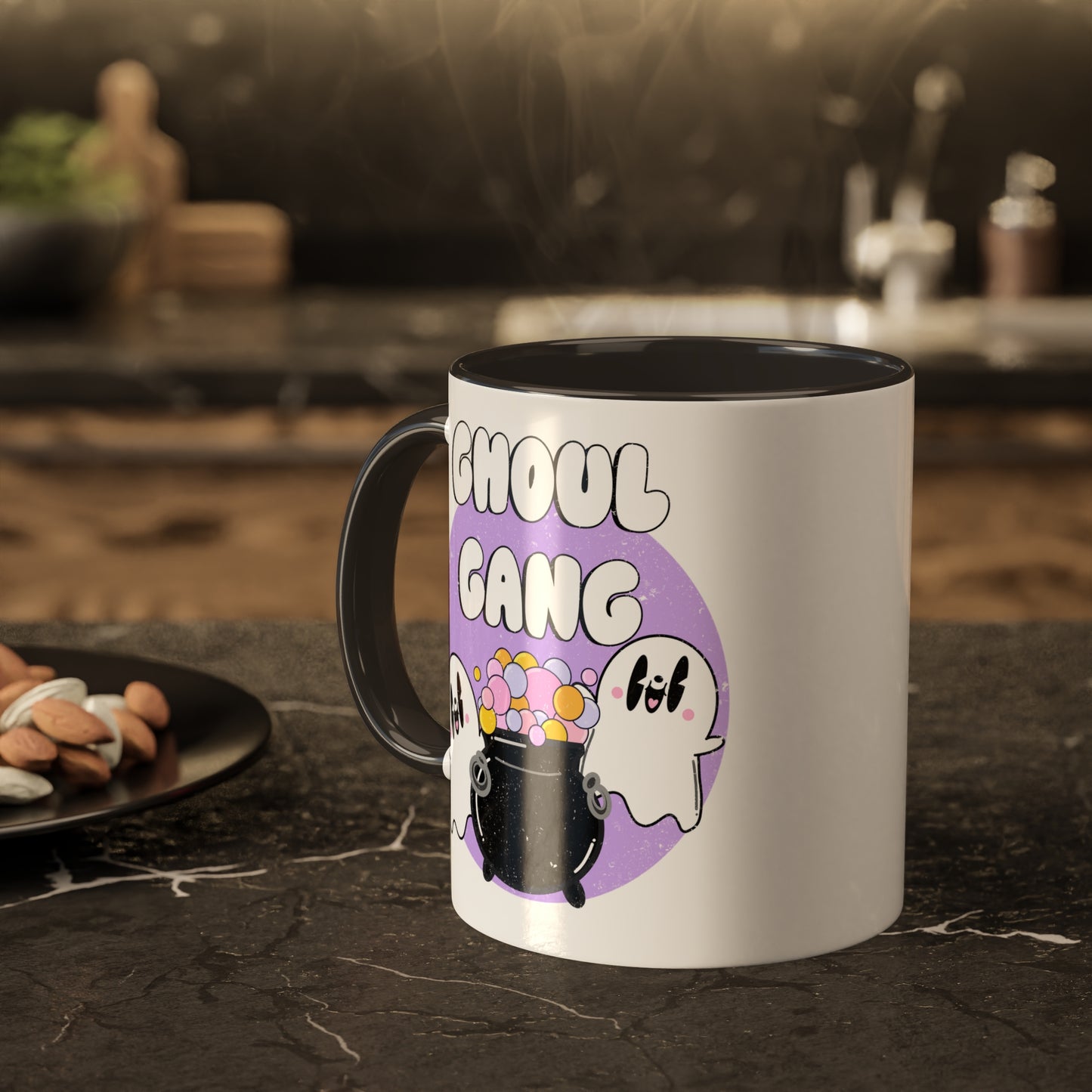 Ghoul Gang Retro Ghost Spooky Season Mug | Fall Coffee Mug with color inside and color handles