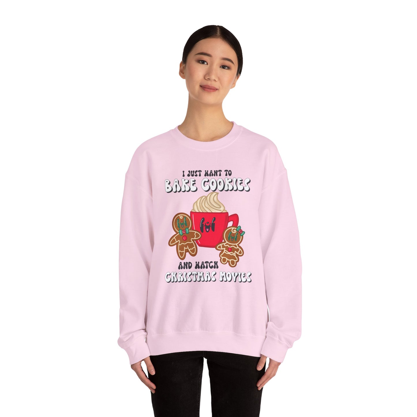 Cozy Christmas Movie Sweatshirt | Bake Cookies & Watch Movies Unisex Crewneck Sweatshirt | Gingerbead Pullover | Christmas Party Sweater