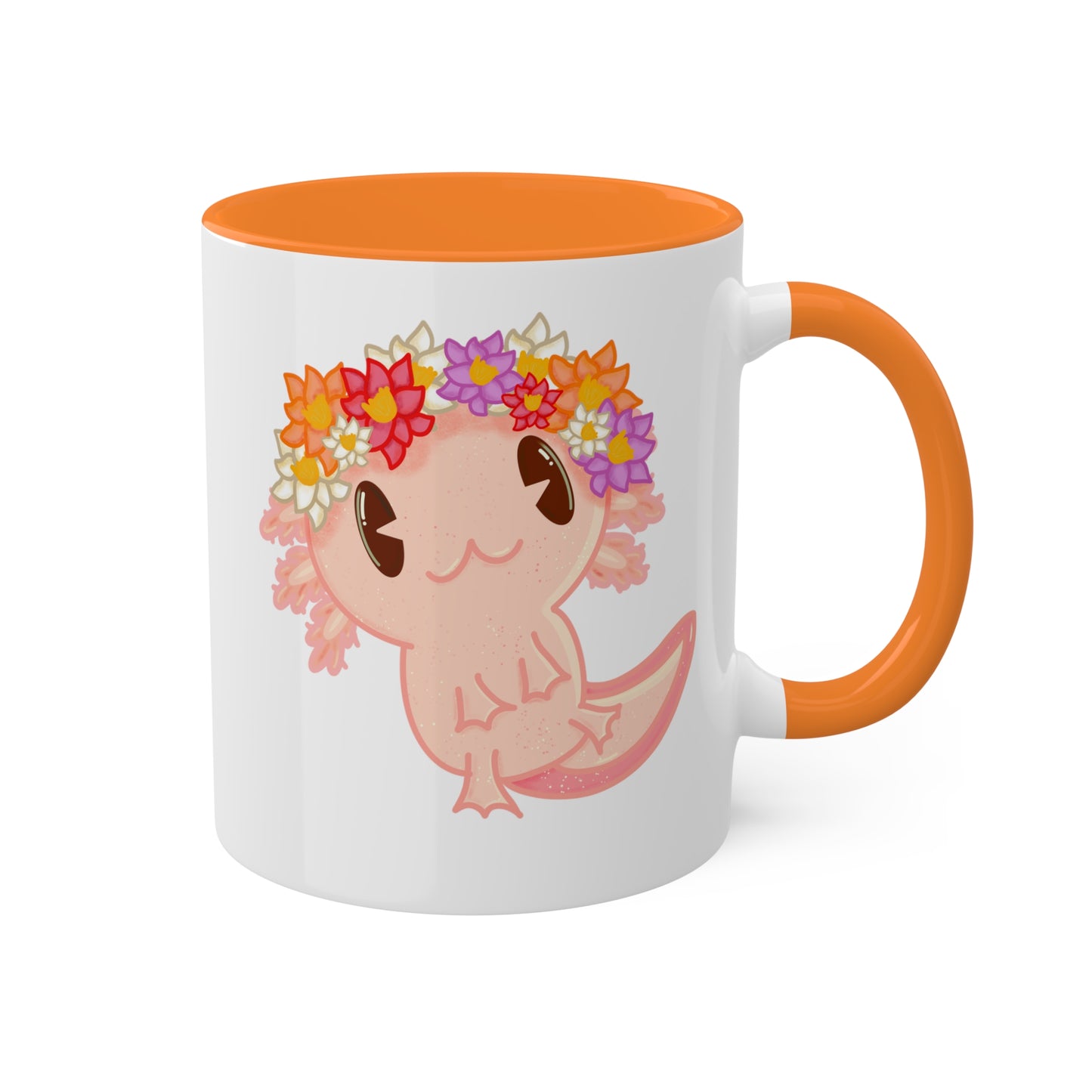 Pink Axolotl Ceramic Mug | Flower Crown Animals Mug | Animal Lover Gift | Cute Axolotl Drinkware | Axolotl Kitchenware | Amphibian Mug