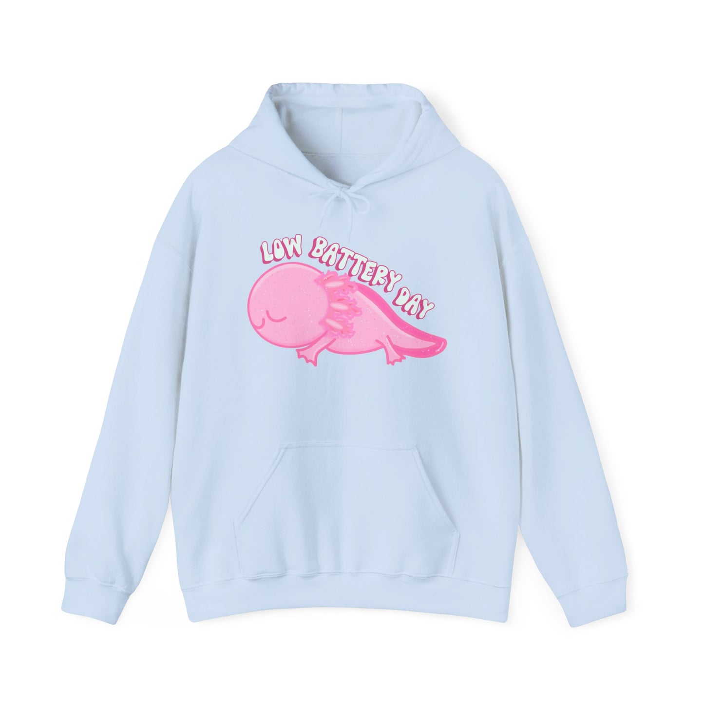 Low Battery Day Sleepy Axolotl Hoodie Sweatshirt - Cozy Hooded Pullover- Axolotl Lovers Gift - Lazy Day Attire"