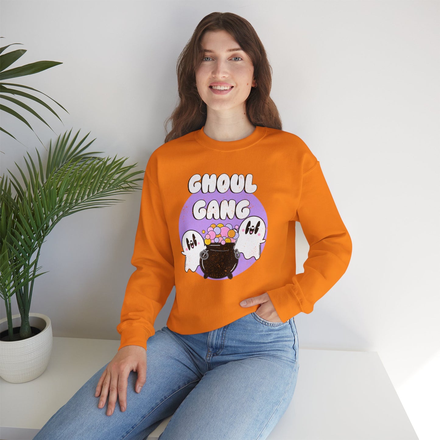 Ghoul Gang Spooky Season Pullover Sweatshirt | Ghost Retro Crewneck Adult Unisex Fit Sweatshirt