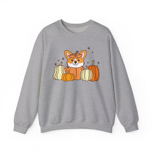 Corgi Pumpkin  Spooky Season Pullover Sweatshirt | Pembroke Welsh Corgi Fall Crewneck Adult Unisex Fit Sweatshirt