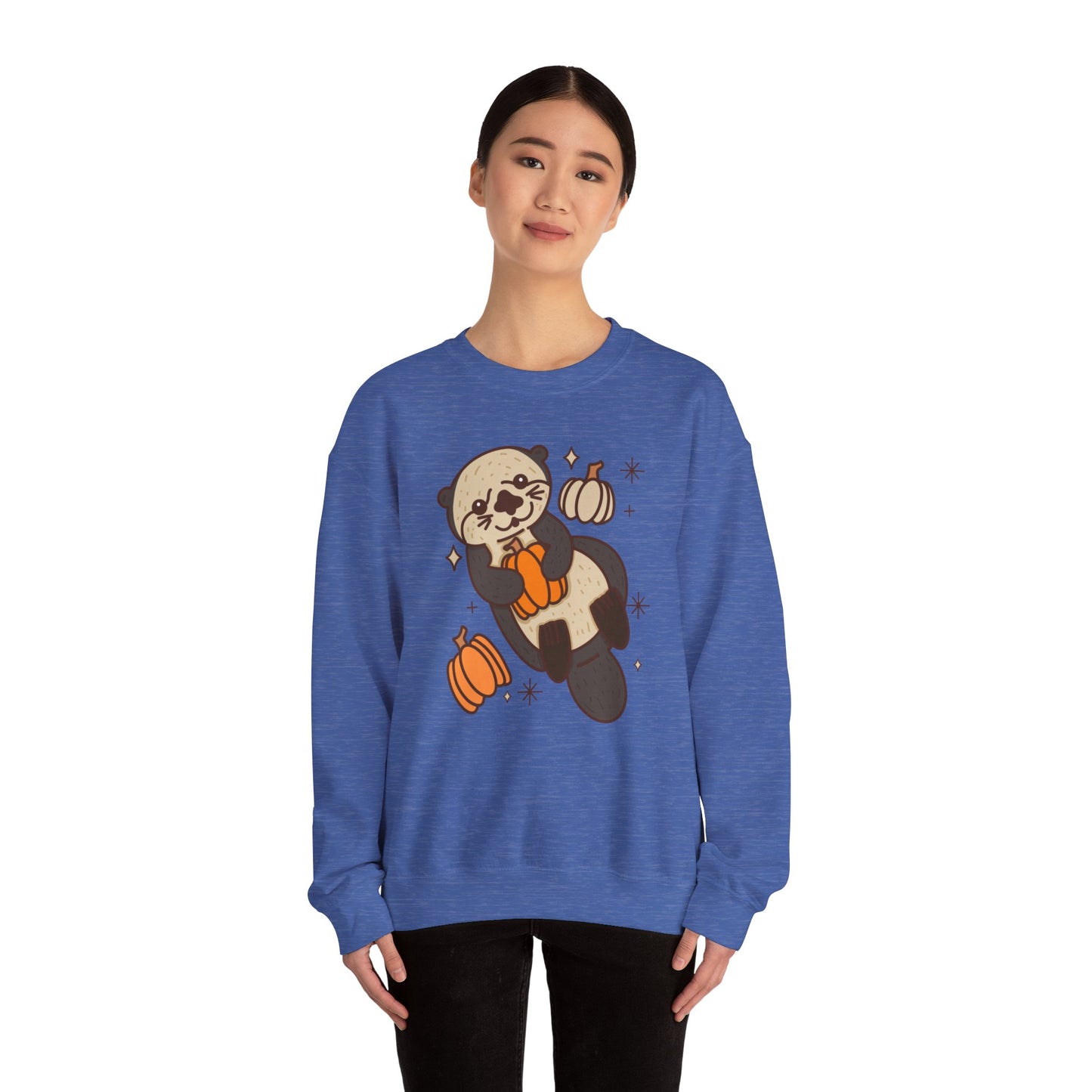 Sea Otter Pumpkin Spooky Season Pullover Sweatshirt | Pumpkin Crewneck Adult Unisex Fit Sweatshirt