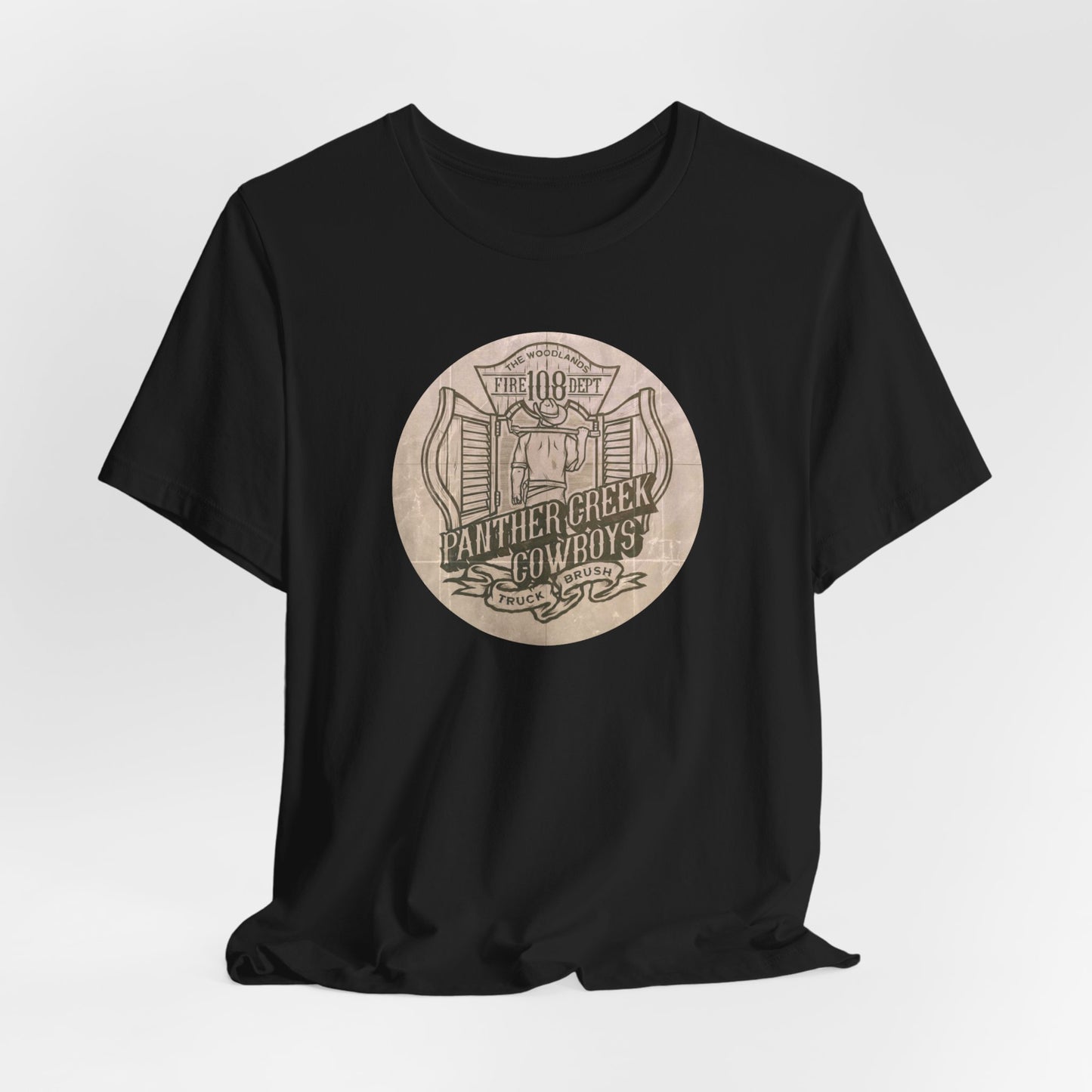 Panther Creek Cowboys Fire Station 108 Sketch Style Graphic Tee