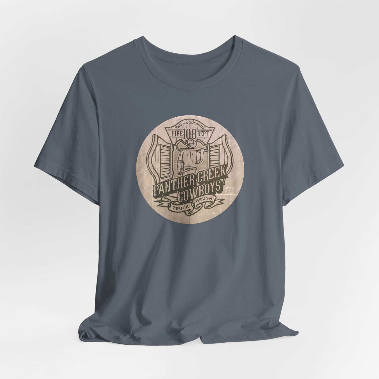 Panther Creek Cowboys Fire Station 108 Sketch Style Graphic Tee